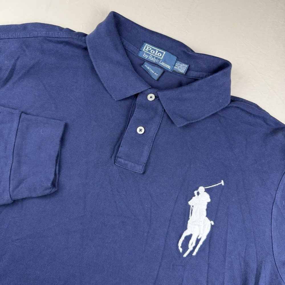 Polo Ralph Lauren Long Sleeve Polo Men's Large (tag Says XXL) Big Pony 8 Navy